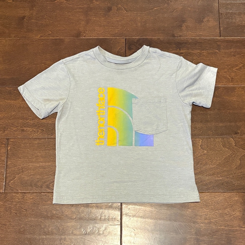 The North Face Kids Heather Gray Tee with Rainbow Logo Pocket